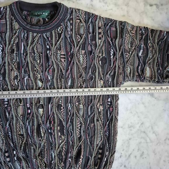 VTG TUNDRA Canada Sweater Crew Neck Gray 3D Chunky Knit 90s Coogi Style LG - Picture 8 of 10